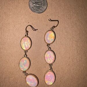 Gold-Tone Pink Opal Dangle Earrings